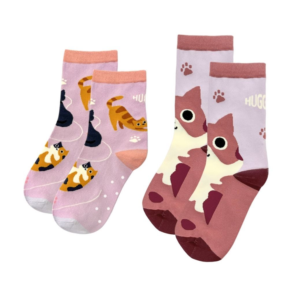 舒適中筒親子棉襪(兒童襪+成人襪子)-貓咪