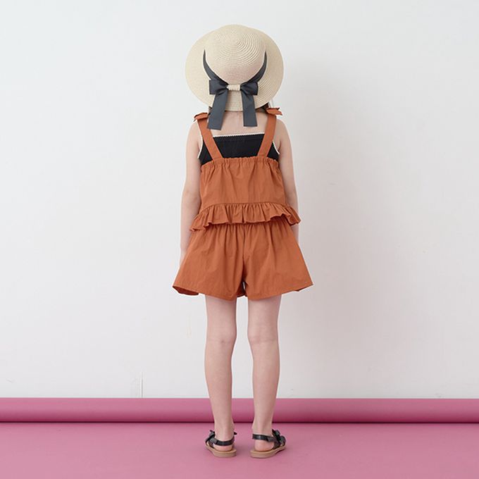 日本 Lycee mine - 可愛吊帶上衣+蓬蓬短褲2件式套裝-卡其
