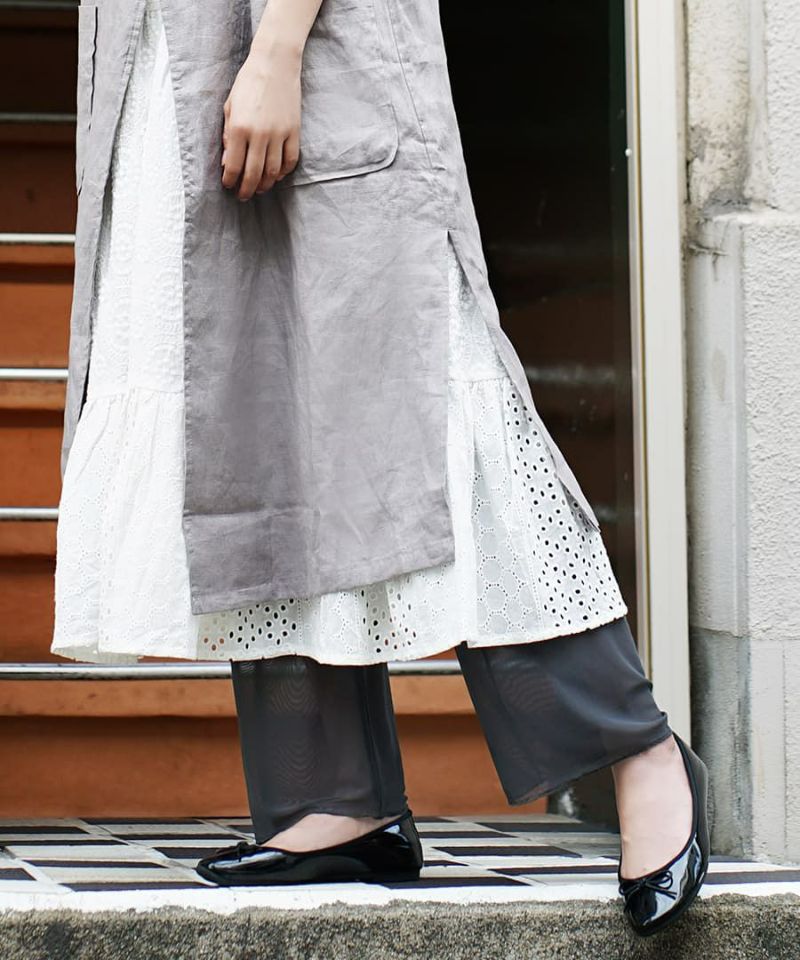 日本 zootie - 時尚透膚層次感穿搭內搭寬版長褲-網紗-深灰