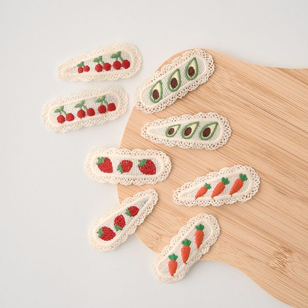 日本 Lycee mine - 水果刺繡蕾絲髮夾(同色2入組)-紅蘿蔔 (F)