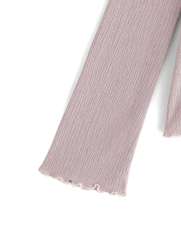 日本 GRL - 撞色木耳捲邊皺縮長袖上衣-黑x白 (F)