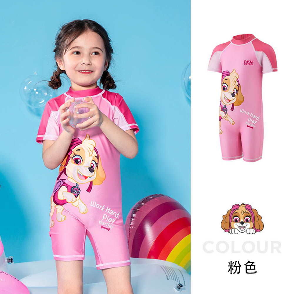 UPF50+短袖連身泳裝-卡通人物天天-粉色