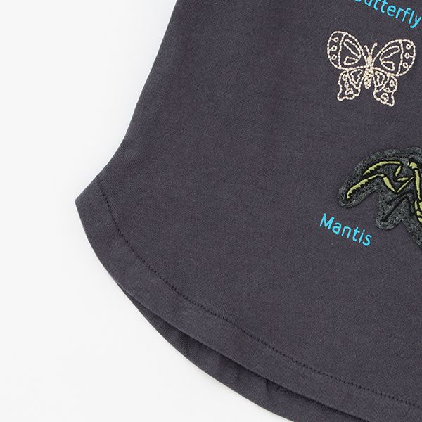 日本 petit main - [接觸冷感]昆蟲刺繡短袖上衣-黃綠