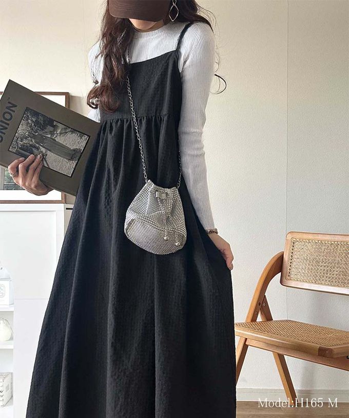 日本 Classical Elf - 成熟可愛感後綁帶吊帶洋裝-格子-咖啡