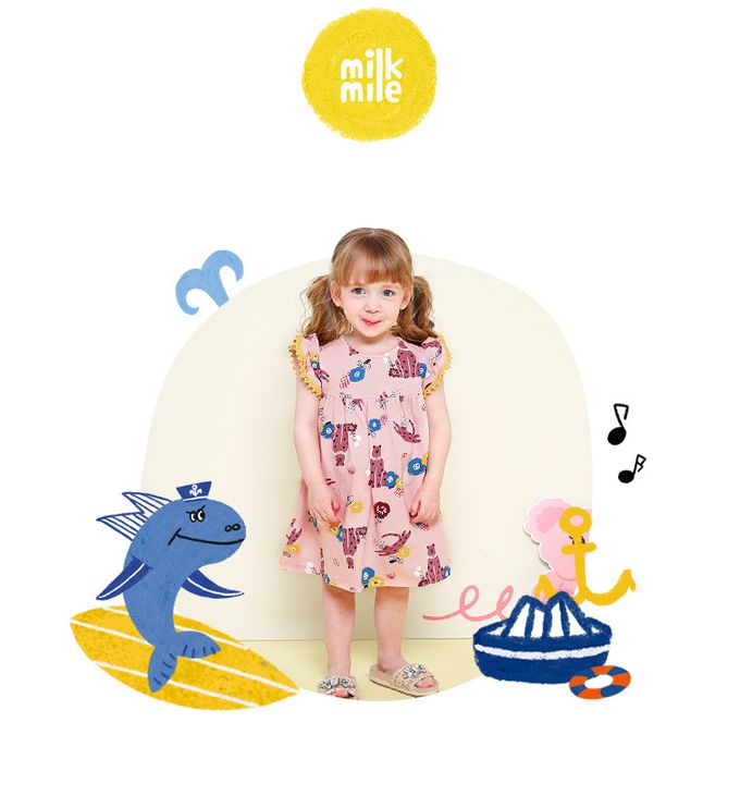 韓國 milk mile - 花豹圖印荷葉袖洋裝-粉