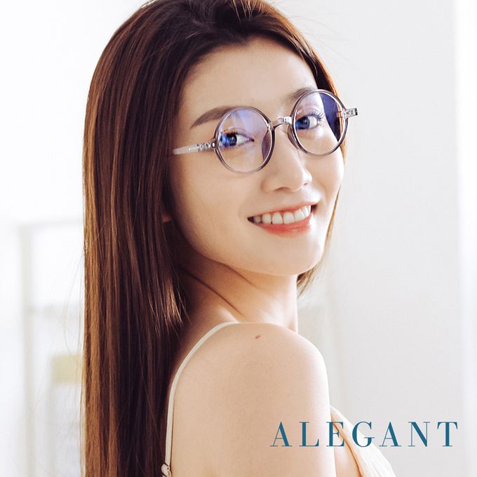 ALEGANT - 古著簡約典雅灰小圓框輕量TR90光學框UV400濾藍光眼鏡