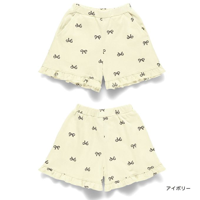 日本 BRANSHES - 純棉荷葉邊女孩印花短褲-滿版小花-灰黑