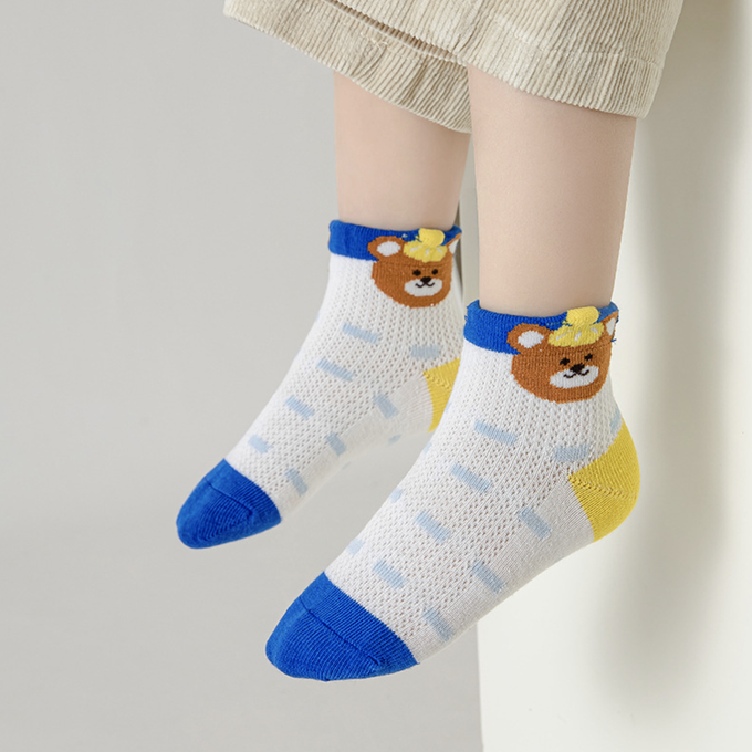 love, charlotte - 小熊字母點膠室內防滑網眼短筒棉襪-5 雙一組
