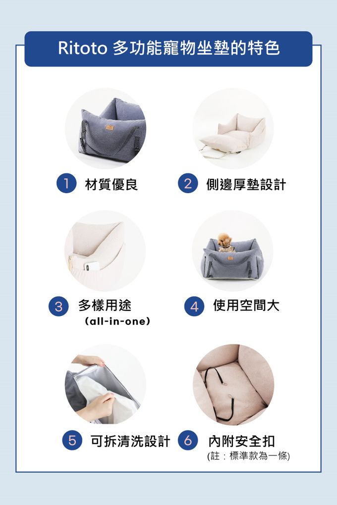 韓國Ritoto - 多功能狗狗汽車坐墊-標準款-經典淺粉