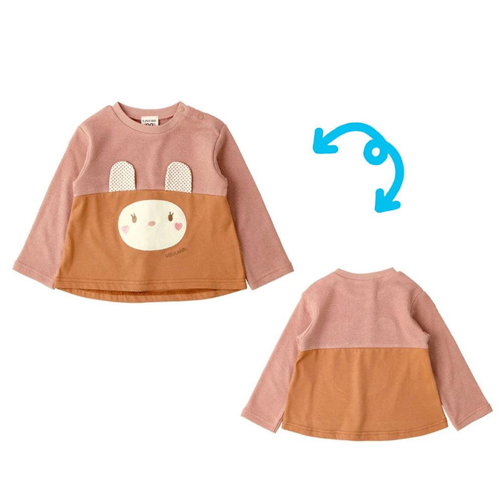 日本 ZOOLAND - 童趣印花長袖上衣-大臉兔-粉x橘