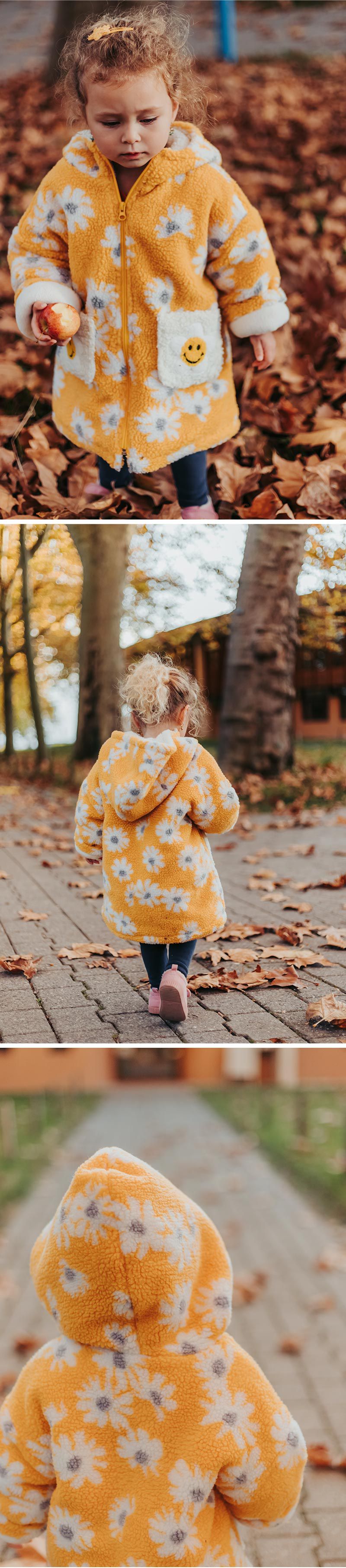 韓國 OZKIZ - 搖粒絨微笑雛菊大衣