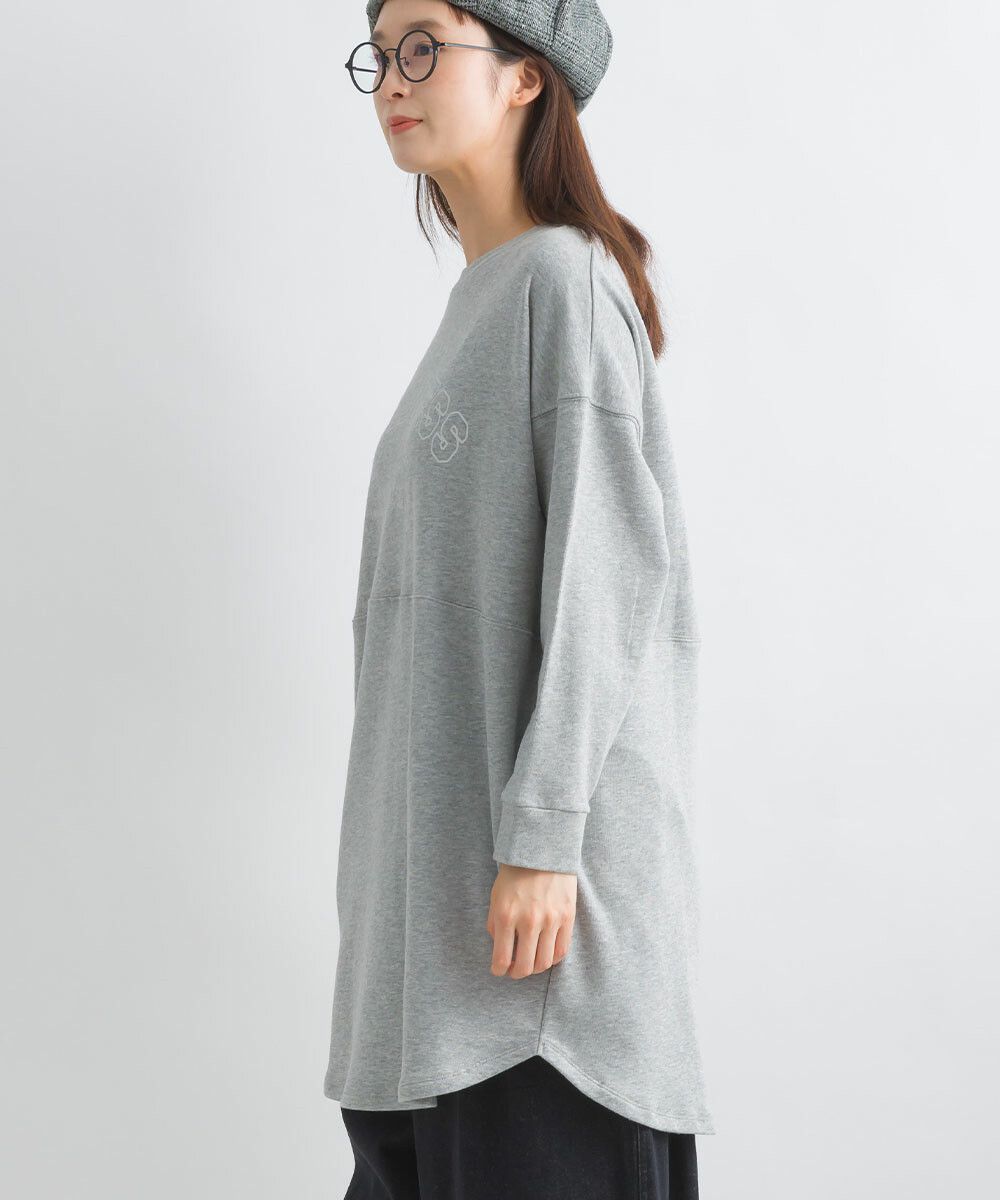 日本女裝代購 - 100%美國棉印花長版長袖上衣-淺灰