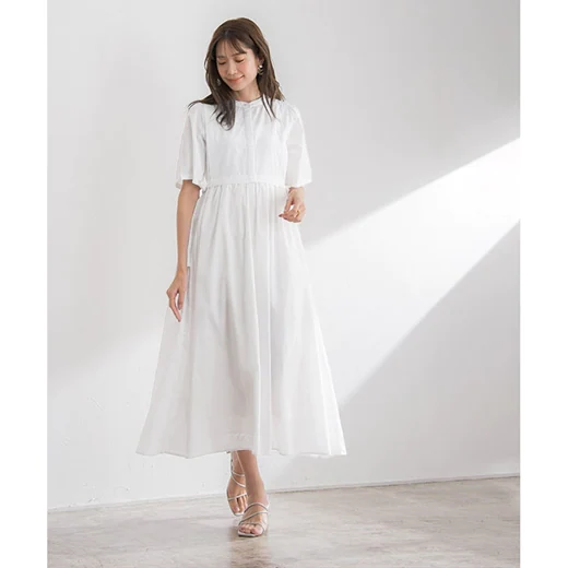 日本 BELLUNA - 森之精靈側綁帶縮腰長洋裝-靜謐黑