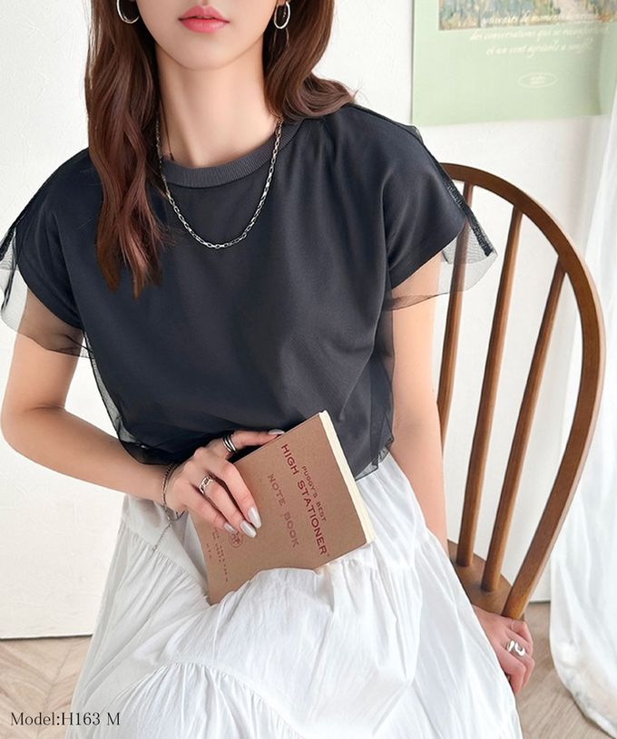 日本 Classical Elf - Java 薄紗分層法式袖上衣-背標籤印花-白