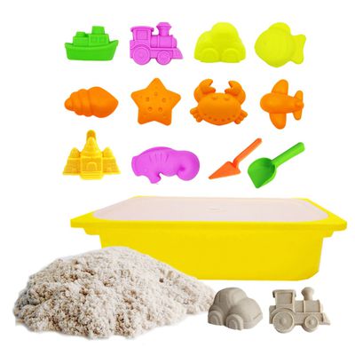 TUMBLING SAND 翻滾動力沙 - 5公斤便利組-5kg沙(原色)+大型沙盒(顏色隨機)+12件海灘模具組