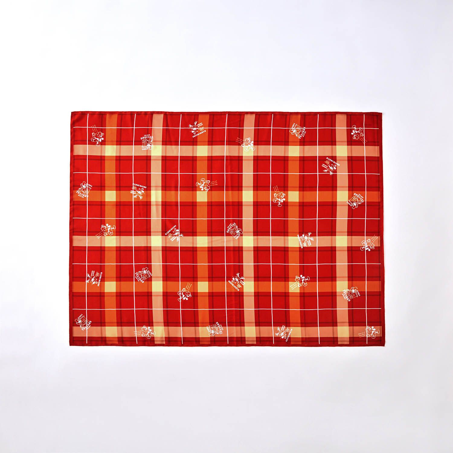 日本千趣會 - 迪士尼防潑水桌巾-米奇-橘紅格紋