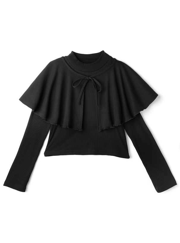 日本 GRL - 法式小斗篷扭結薄長袖上衣-淺灰棕