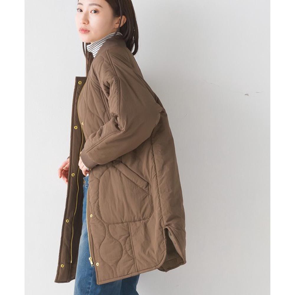 日本 OMNES - 休閒絎縫微長版大衣外套-棕色