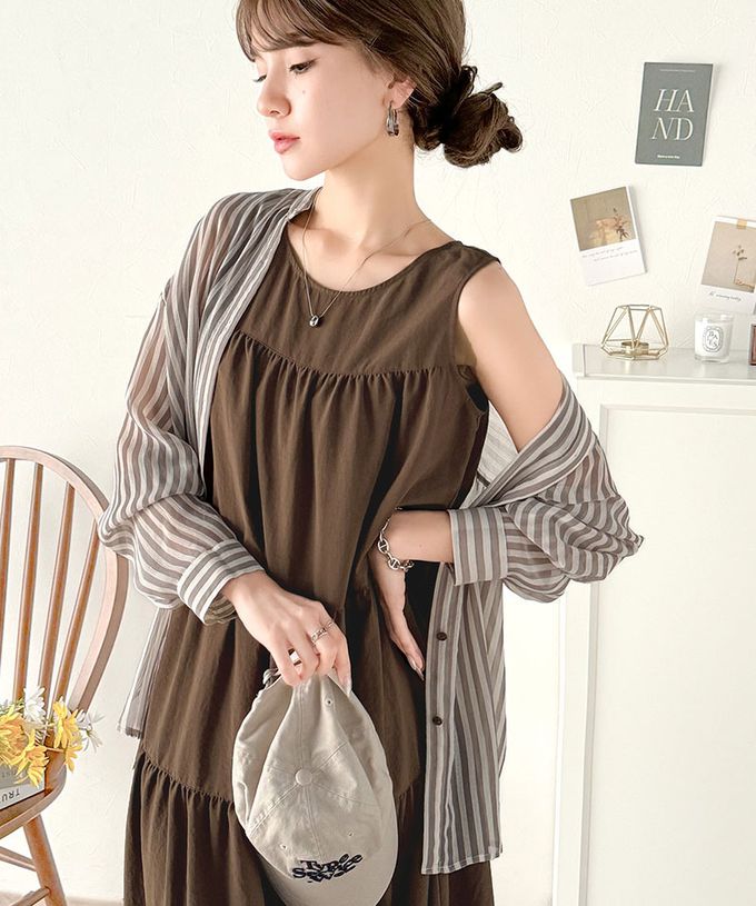 日本 Classical Elf - 2way前後領飄逸分層無袖洋裝-棕