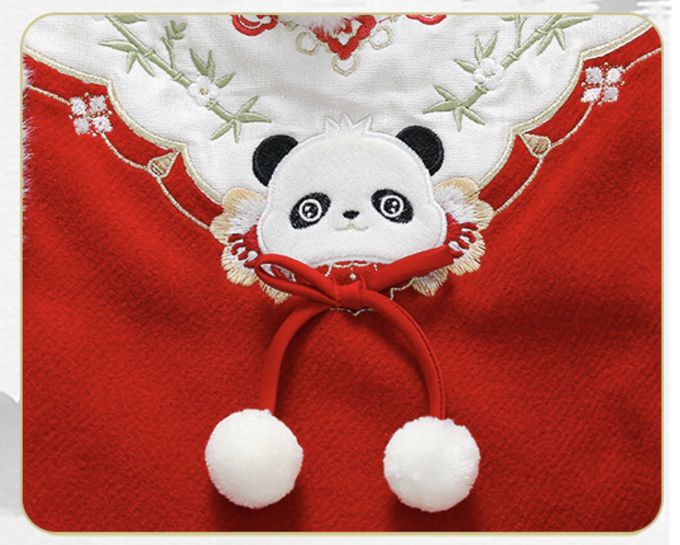 love, charlotte - 旗袍領可愛熊貓圖騰馬面裙拜年套裝-加厚鋪棉上衣