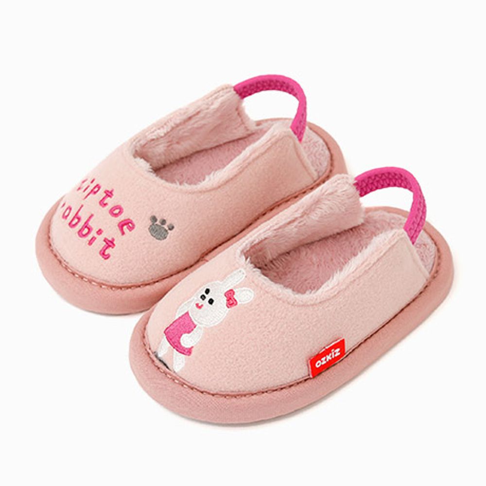 韓國 OZKIZ - 消音防滑室內鞋-內刷毛款(動物)-粉紅