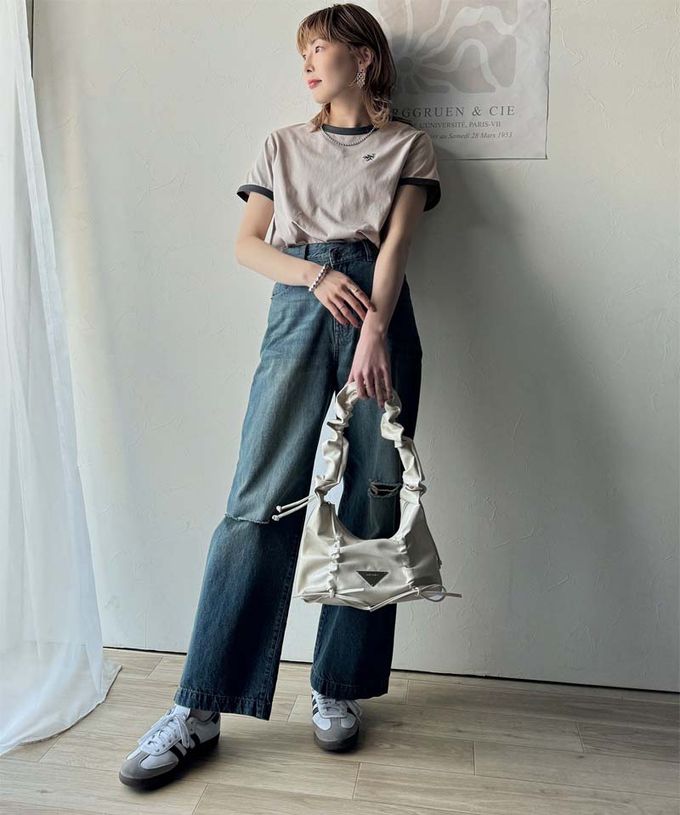 日本 Classical Elf - logo刺繡滾邊光澤感短袖T恤-深灰