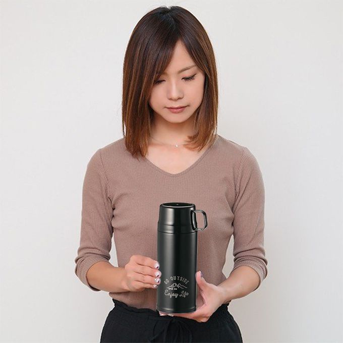 日本CAPTAIN STAG - 雙層不鏽鋼兩用保溫瓶600ml (黑色)