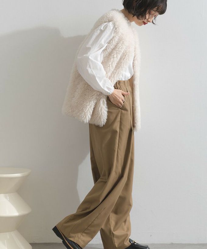 日本 ELENCARE DUE - QQ毛絨時尚搭配長版背心-象牙白