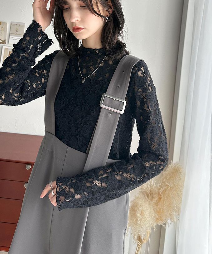 日本 Classical Elf - 夢幻透膚蕾絲小立領長袖上衣(無內裏)-白