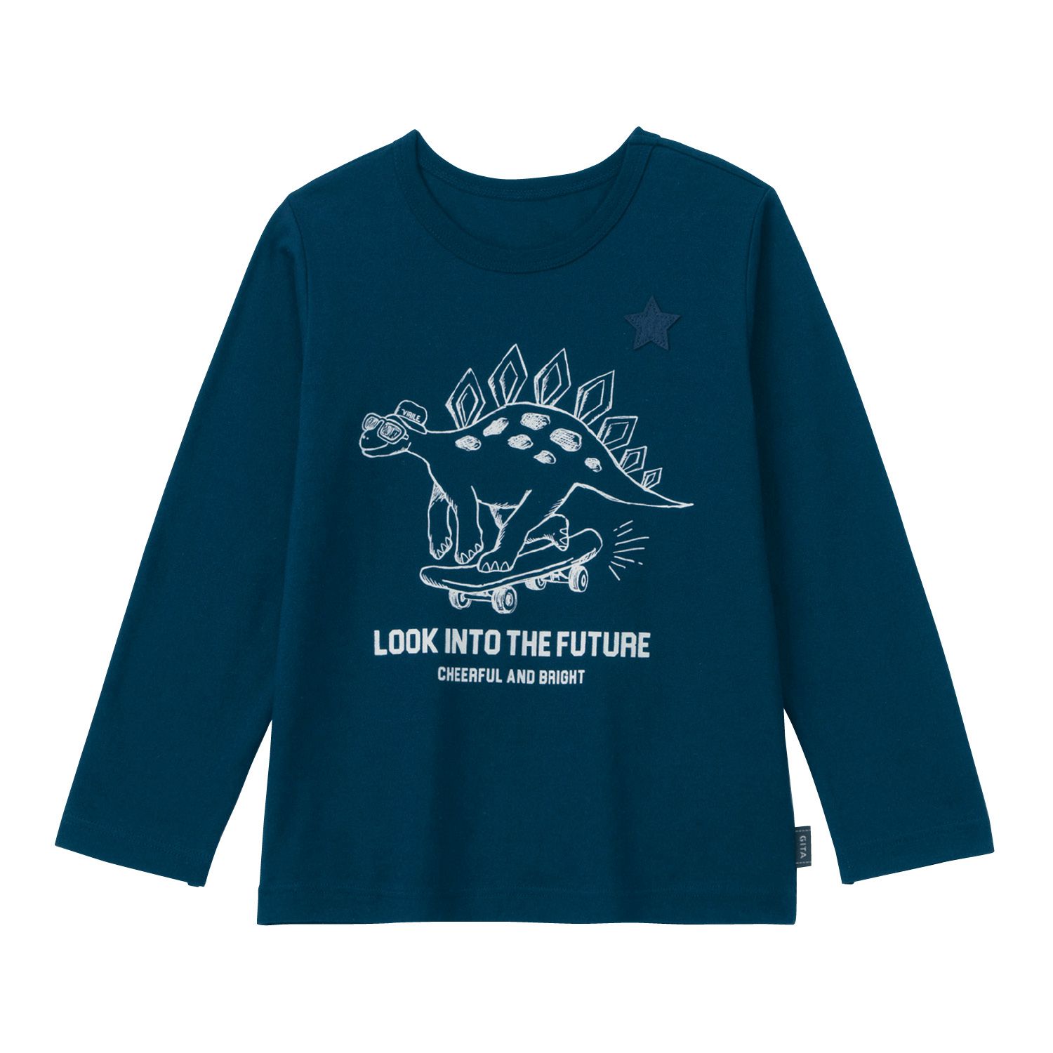 日本千趣會 - GITA 純棉輕薄舒適長T-幾何拼接小熊-杏