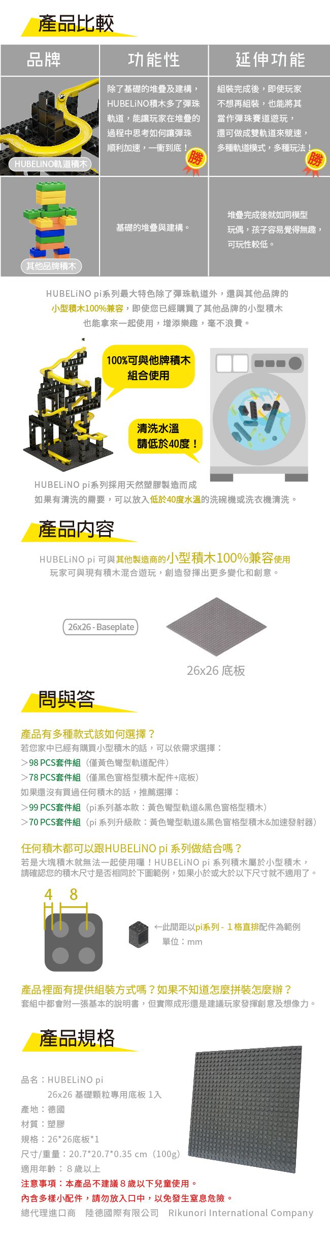 德國 HUBELiNO - pi 系列軌道積木 26x26 基礎顆粒專用底板-1入