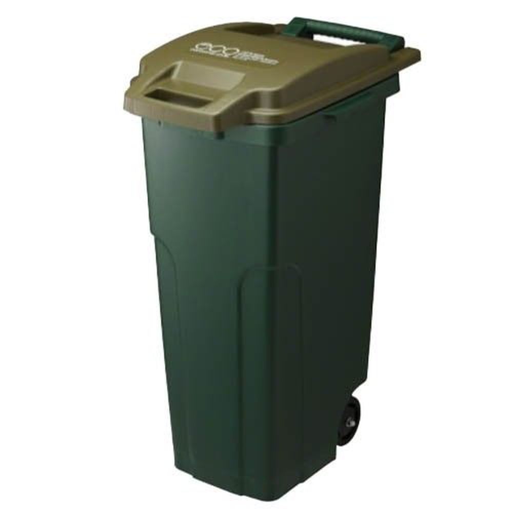 日本 eco container style - 機能型戶外拉桿式垃圾桶-軍綠色-70L