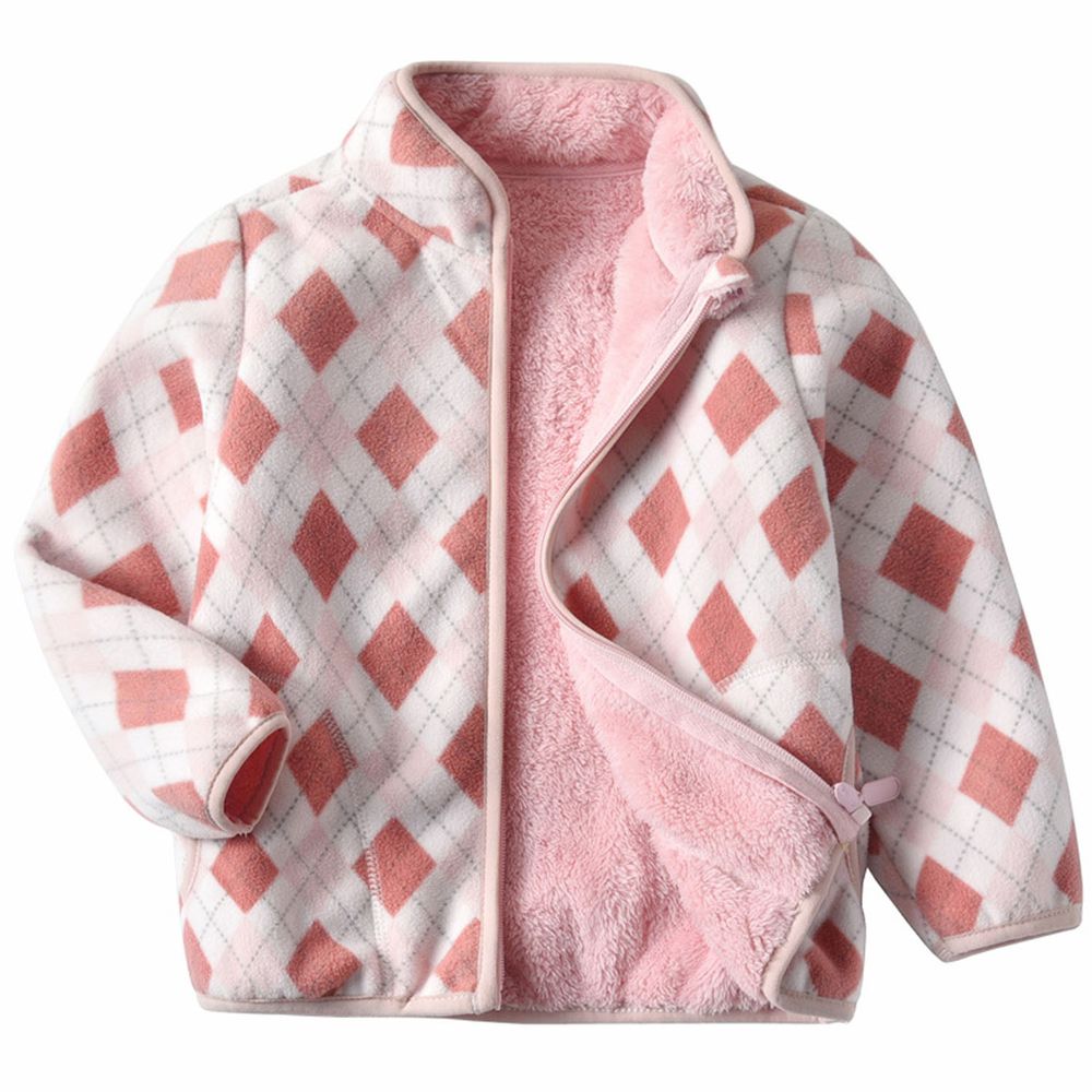 Fleece搖粒絨兒童外套(溫暖加絨)-粉色菱格紋