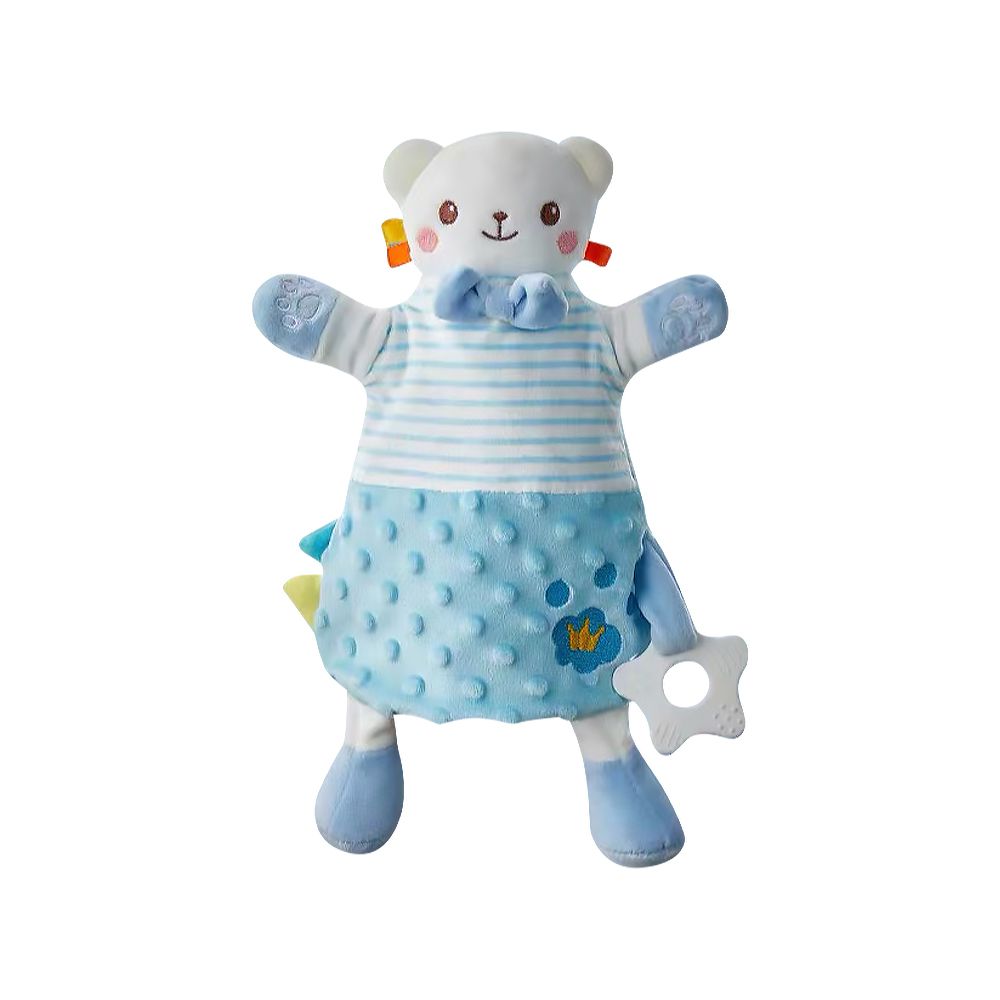 JoyNa - 動物安撫巾 安撫玩偶手偶 寶寶玩具 牙膠可啃咬-藍小熊