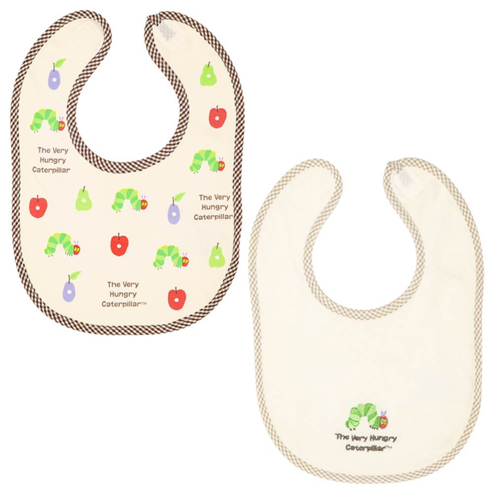 圍兜2件組-好餓的毛毛蟲-象牙白色 (50cm)