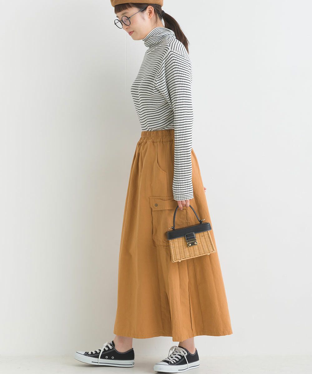 日本女裝代購 - 休閒風側口袋工裝裙-焦糖橘