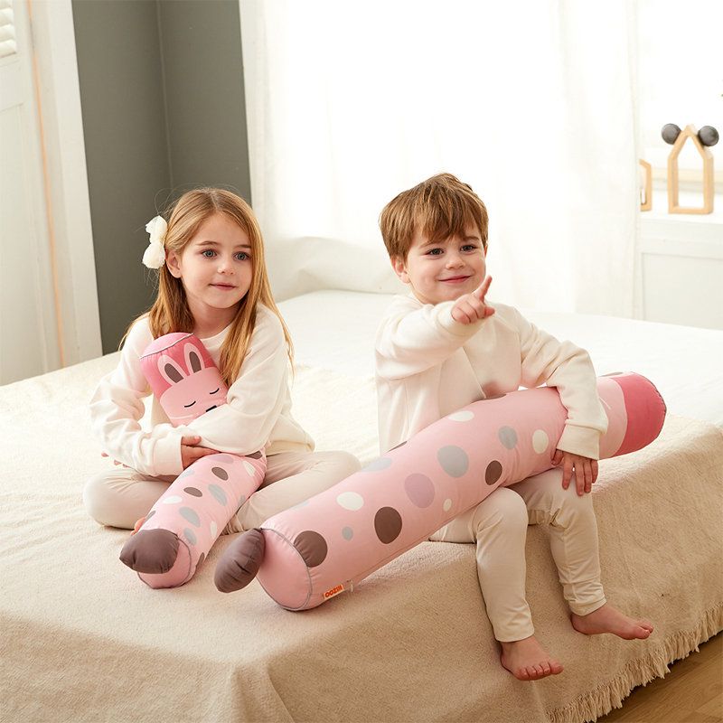 正韓Hello HiZoo - 純手工製多功能防蟎抗菌兒童長條抱枕/靠枕/睡眠輔助枕/側睡抱枕(小款)-粉紅兔