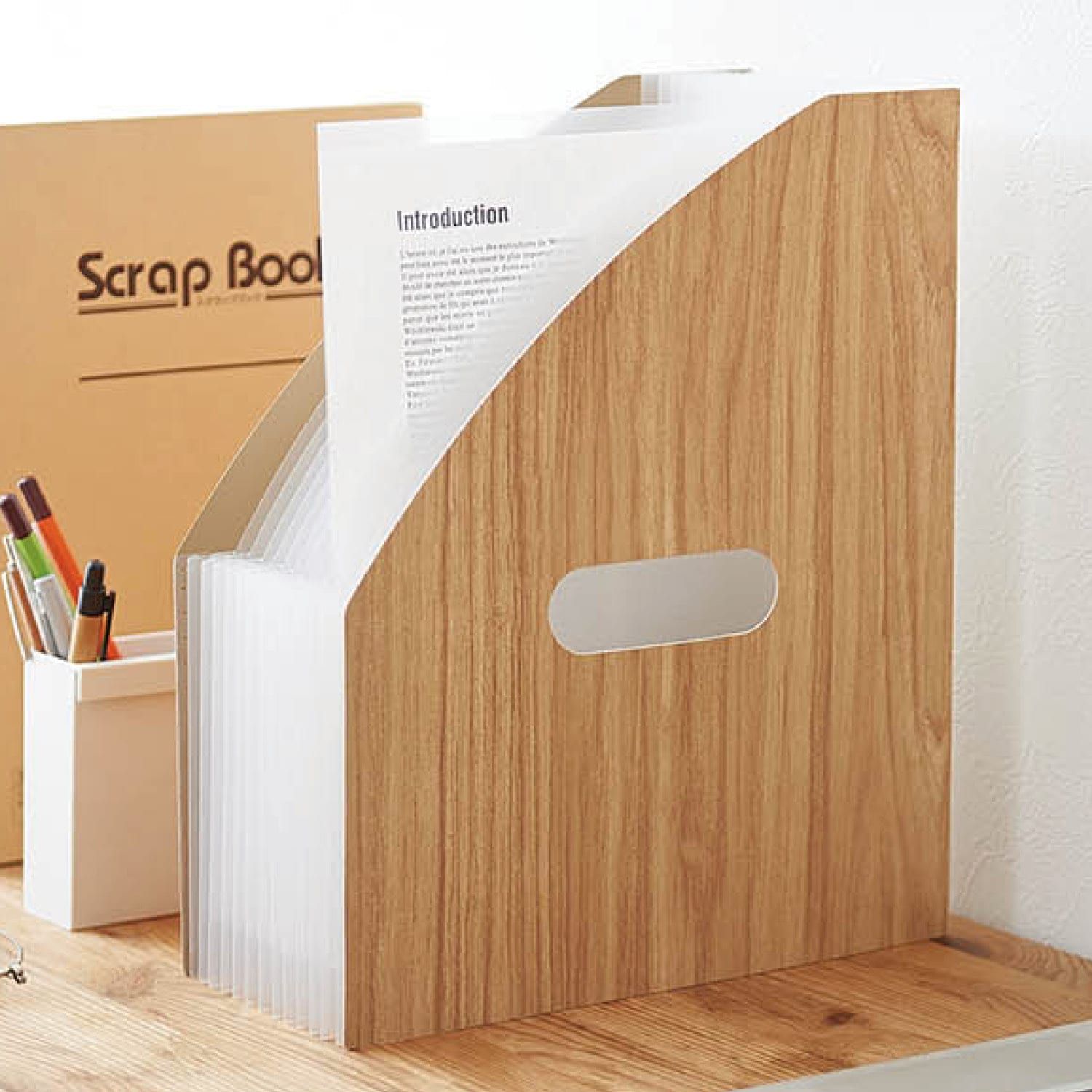 日本千趣會 - 直立式大容量伸縮文件收納盒-平行款-深咖木紋 (33x23.6cm)