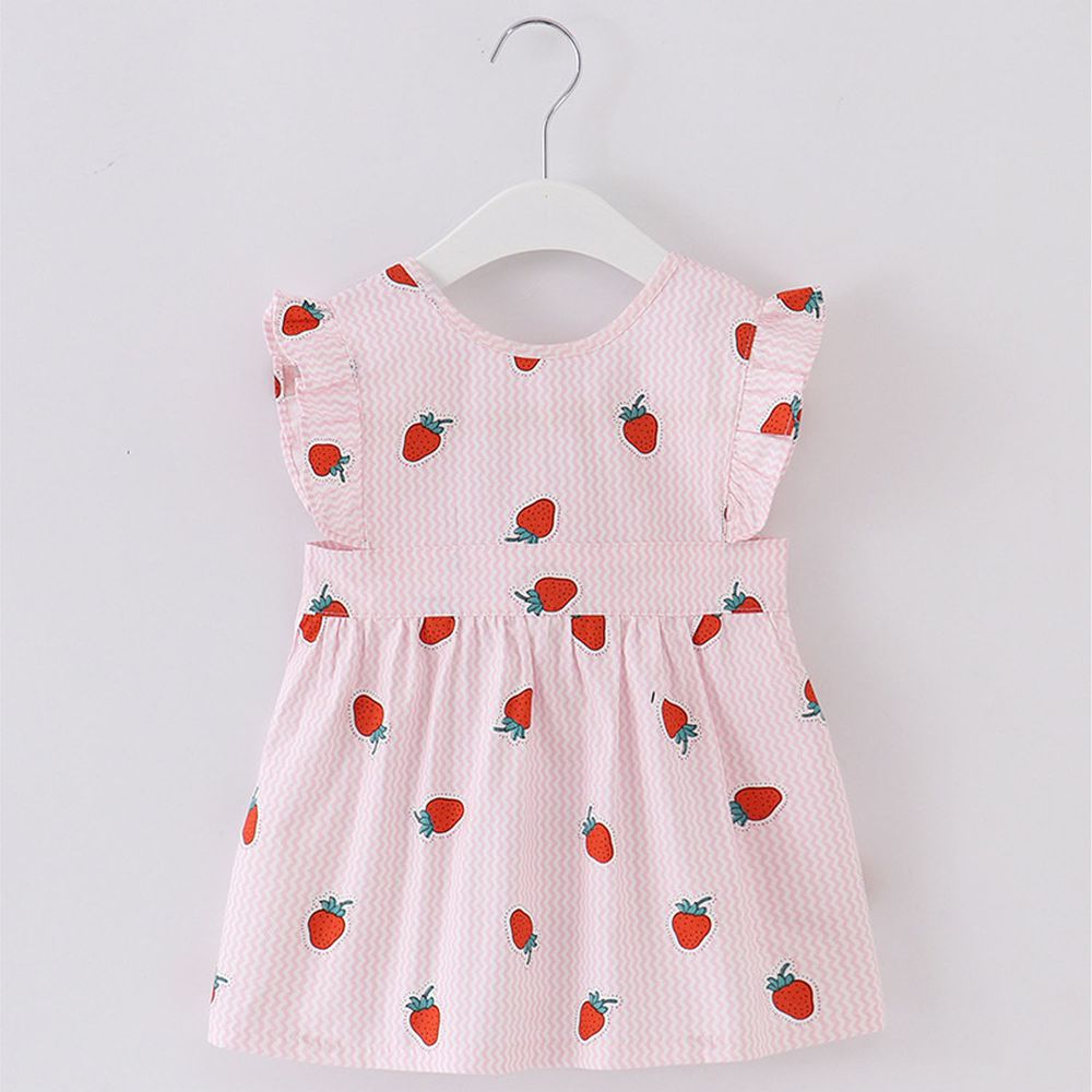 無袖兒童公主裙圍裙-草莓-粉色 (100cm(2-4歲))