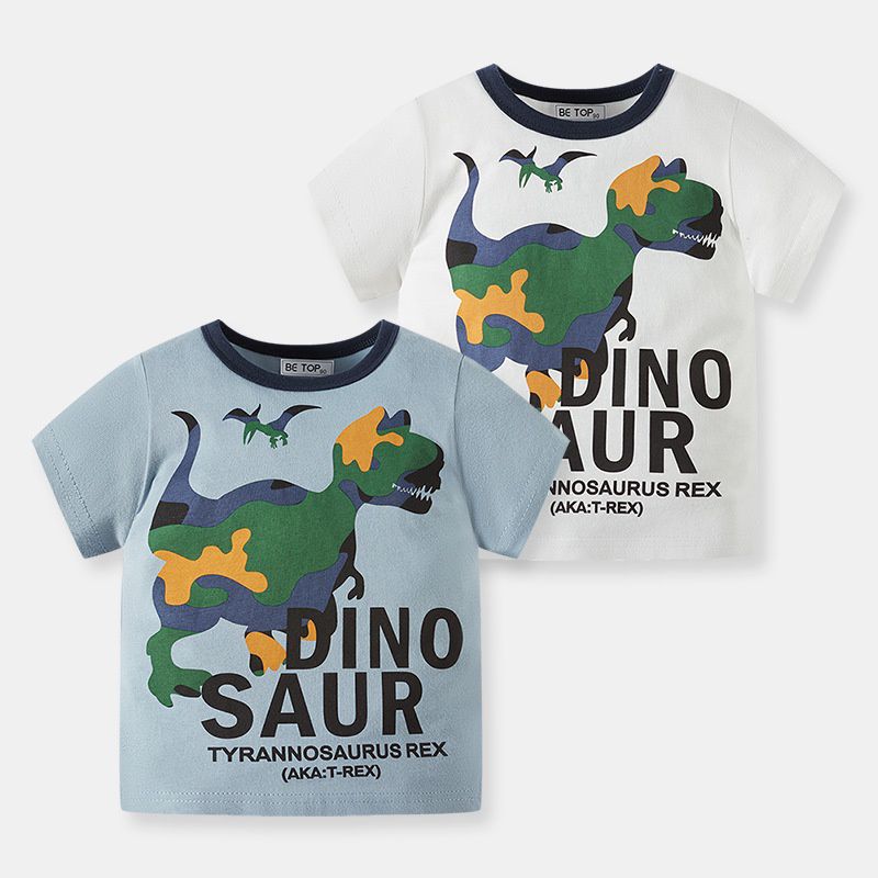 BE TOP - 純棉短袖上衣-戰地迷彩恐龍-米白色