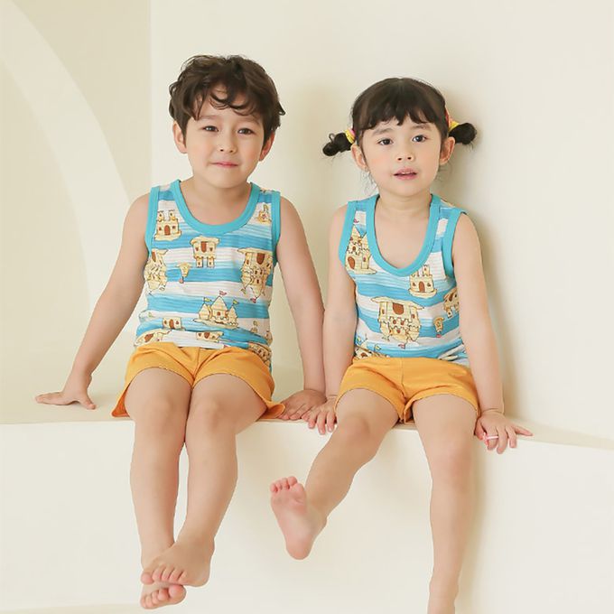 正韓 Puco - 超優質嬰幼兒/兒童無袖100% 有機棉家居服/睡衣-沙灘城堡
