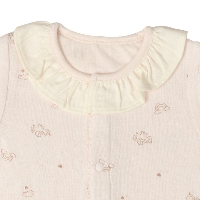 akachan honpo - 長袖蓬鬆有機棉連身衣-粉紅色 (50～70cm)