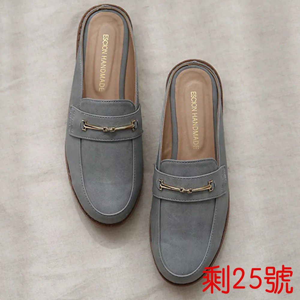 韓國 Dangolunni - 一字麂皮穆勒鞋-灰