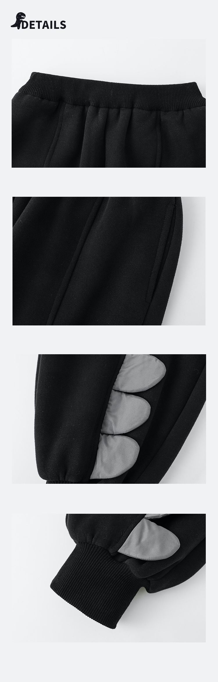 TONGMO - 加厚造型腰鬆緊休閒長褲-恐龍背棘-深灰色