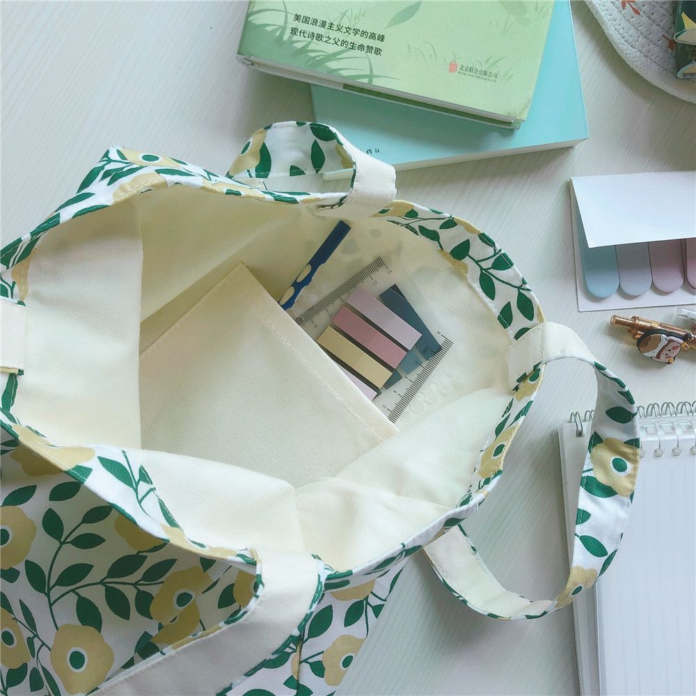 清新單肩手提帆布袋-綠底花園 (37*35cm)