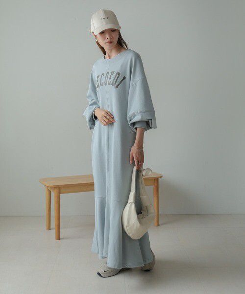 日本 Bab - 2WAY圓領印花魚尾洋裝-摩卡