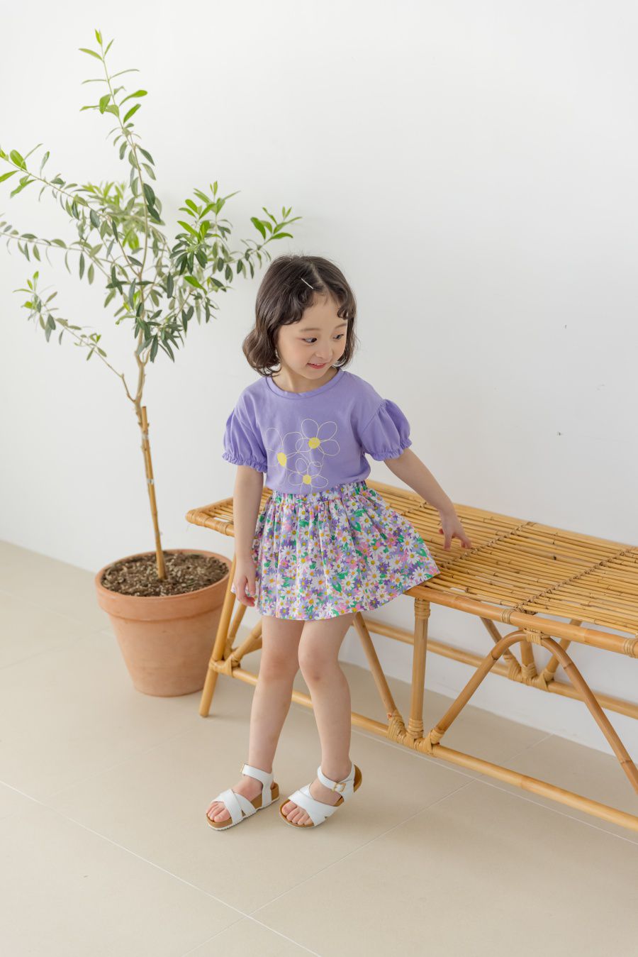 韓國 Orange Mom - 活力花朵套裝-紫上衣X紫裙