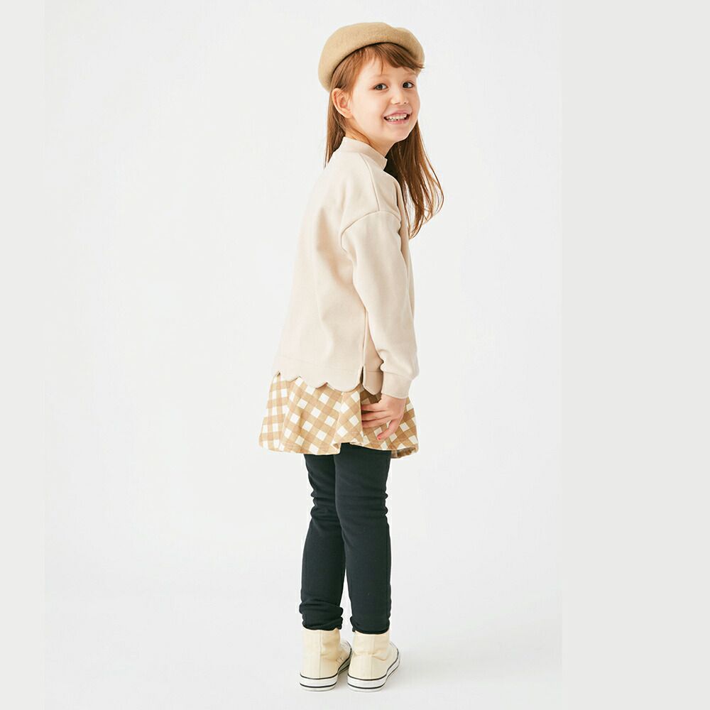 日本 evercloset - 小立領裏起毛貝殼下擺長袖上衣-淺灰棕