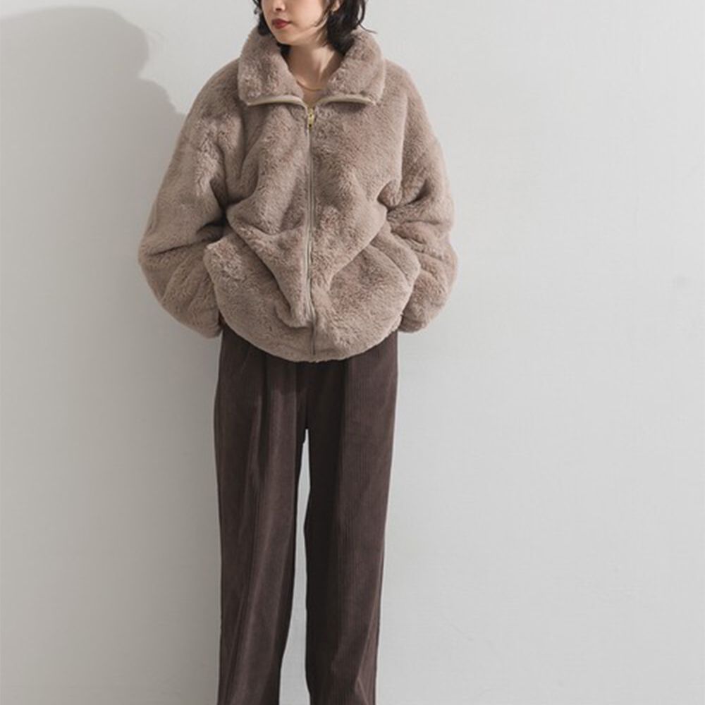 奢華毛絨柔軟寬鬆保暖拉鍊外套-摩卡棕