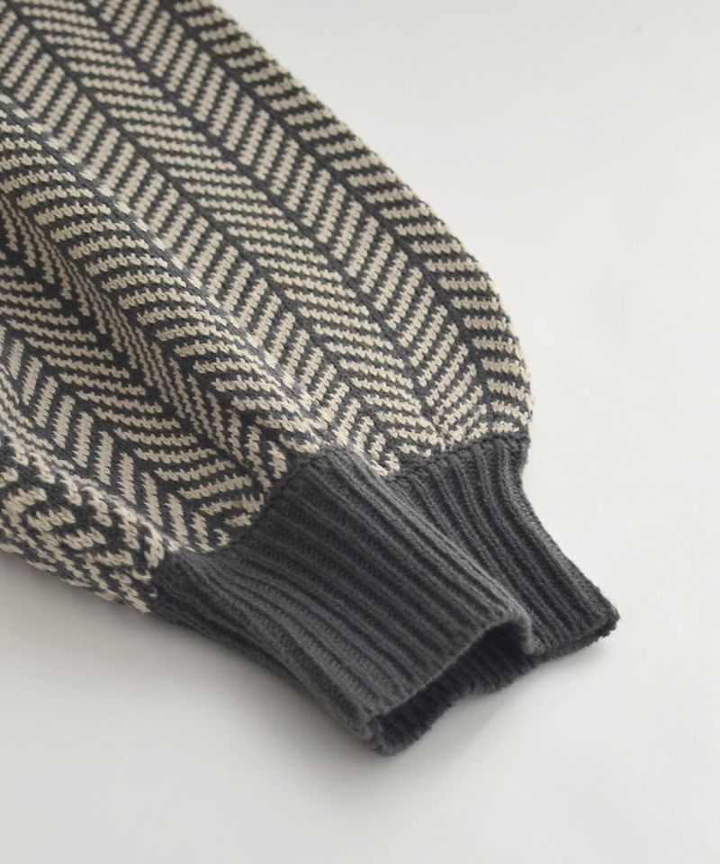 日本 zootie - 人字紋小高領針織毛衣-淺卡其